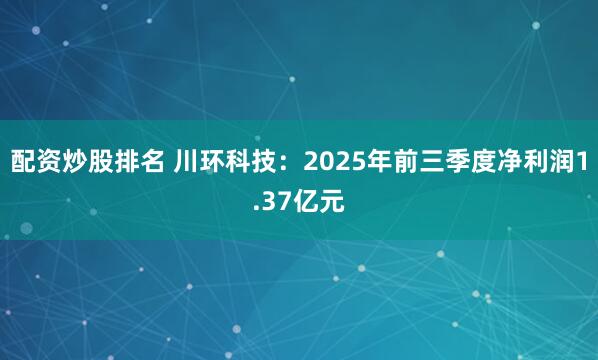 配资炒股排名 川环科技：2025年前三季度净利润1.37亿元